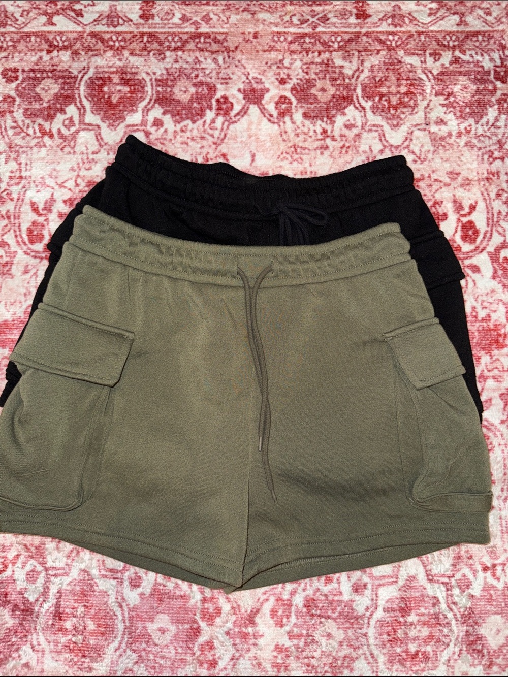 Women's Cargo Drawstring Shorts - Olive & Black